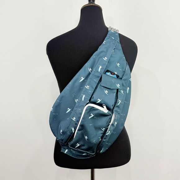 KAVU Green White Nylon Surfer Graphic Rope Strap Nylon Sling Bag - Picture 1 of 15